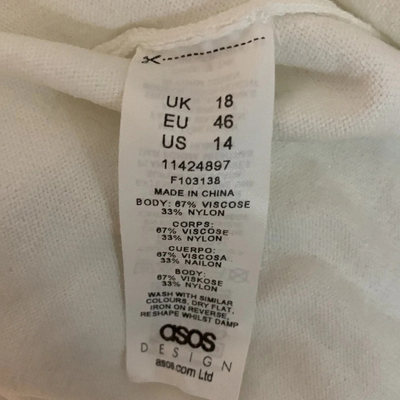 ASOS size 14 white cream puff bishop sleeve smocked chest peplum frill neck - Picture 11 of 11